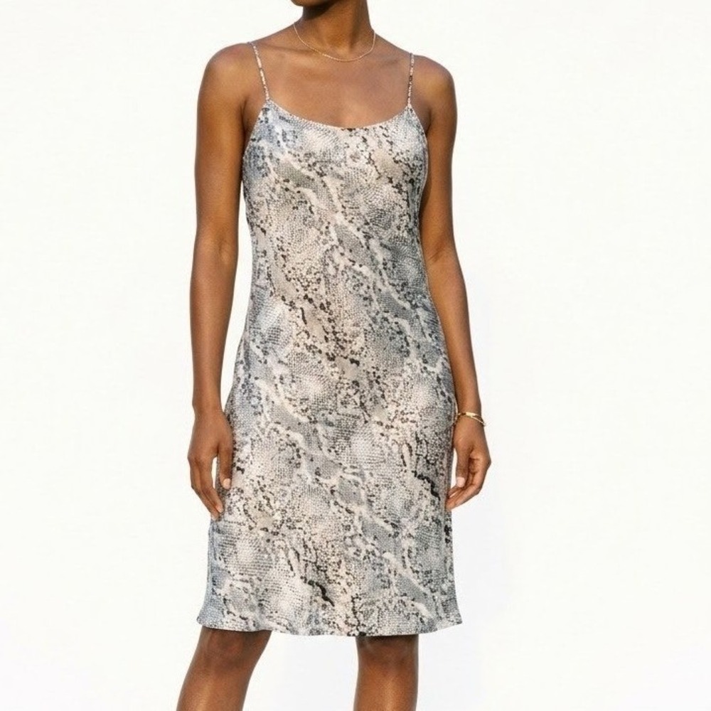 NWTS Calvin Klein Grey Snakeskin Print Satin Slip Dress Spaghetti Strap Size 14 - Picture 1 of 7